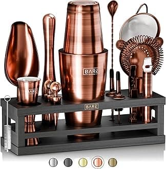 Mixology Bartender Kit Bar Set | 16-Piece Cocktail Shaker Set | Martini Barware Mixing Tools for Home Bartending | Incl. 35 Recipe Cards | Gift Set (28oz Boston Shaker, Copper/Black)