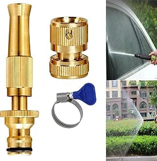 Rylan Brass Water Spray Nozzle Suitable for 1/2" Hose Pipe Adjustable Brass Spray Nozzle Water Pressure Booster Brass Nozzle Water Spray Gun for Car Wash & Gardening Water Pressure Nozzle
