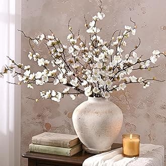 Waipfaru 4 Pcs Faux Cherry Blossom Branches, 36'' Cherry Blossom Tree Decor with Long Stems, Artificial Flowers for Tall Vases Spring Home Decoration (White)