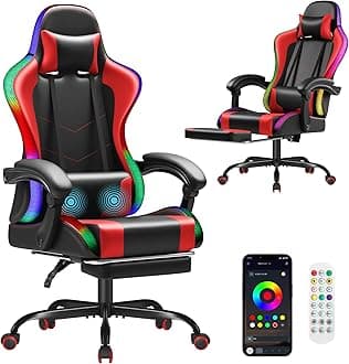 Homall Gaming Chair, Video Game Chair with Footrest and Massage Lumbar Support, Ergonomic Computer Chair Height Adjustable with Swivel Seat and Headrest (RGB Red)
