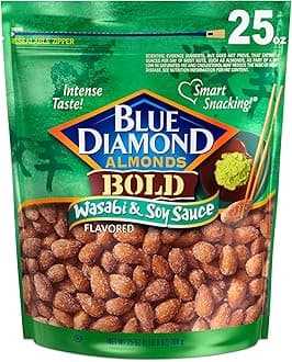 Blue Diamond Almonds, Bold Wasabi & Soy Sauce Flavored Snack Nuts, Bulk Bag, Pantry Staple, GMO-Free, Great for Parties, Lunch, Events, Holiday, and Healthy Snacking, 25 Oz Resealable Bag (Pack of 1)