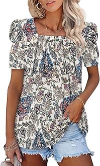 CRAZY GRIDWomens Trendy Summer Tops Puff Sleeve Loose Fit Shirts Dressy Casual Blouses