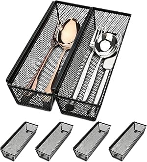 Smgmg Silverware Drawer Organizer, Silverware Organizer for Drawer, 6 Pack Utensil Organizer for Kitchen Drawers, Kitchen Drawer Organizer for Large Utensils with Interlocking Arm (9.6 * 3 * 2 inch)