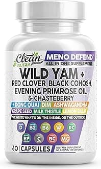 Clean Nutra Wild Yam Root Capsules with Red Clover Black Cohosh Evening Primrose Oil Chasteberry Dong Quai DIM Ashwagandha Grape Seed Extract Milk Thistle Lemon Balm and more Hormone Balance For Women