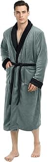 NY Threads Luxurious Men's Shawl Collar Fleece Bathrobe Spa Robe