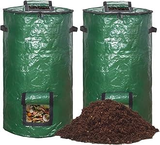 MyLifeUNIT Compost Bins Outdoor, Composting Bin for Outside Garden, Reusable Garden Yard Waste Bag, 34 Gallons (2 Pack, Green)