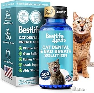 Cat Dental Care Supplement for Bad Breath, Tartar & Gum Support - Natural Cat Teeth Cleaning Oral Tablets Provide Eating & Gum Comfort, Teeth Wellness and Plaque Control, Tiny Dissolvable 400 Pills