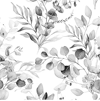 Peel and Stick Wallpaper Boho Black/Grey/White Eucalyptus Leaf Floral Wall Mural Home Nursery Boho Contact Paper 17.3in x 32.8ft