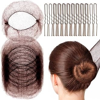 Fandamei Hair Accessories Set: 20PCS Mesh Hair Nets Invisible and 40PCS U Shaped Hair Pins for Women, Girls, Ballet Bun Maker & Dance (Hair Nets- 20 inch(50cm), Hair Pins- 2.4 inch(6cm)), Brown