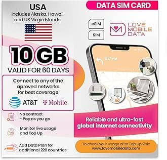 – Love Mobile Data Only Sim Card - International Multi-Network 4G/5G Prepaid Pay As You Go Data Sim for Mobile Phones, WiFi Routers, & More, UK & USA (Alaska, Hawaii, US Virgin Islands) - 10GB 60 Days