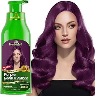 Herbishh Hair Colour Shampoo for Grey Hair, Purple, 500 ml, Ammonia-Free 3-in-1 Hair Dye Shampoo, Colours Hair in Minutes, Long-Lasting Colour