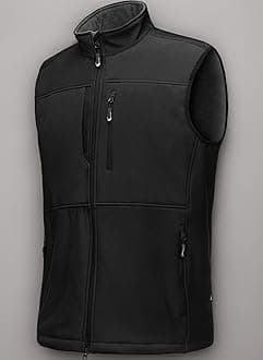 Mens Softshell Gilet Activewear Vests Windproof Fleece Lined Outerwear Zipped Pockets Sleeveless Softshell Jacket for Leisure, Golf, Travelling