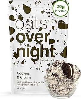 Cookies & Cream - Overnight Oats with 20g Whey Protein, High Fiber Breakfast Protein Shake - Gluten Free Oatmeal, Non GMO High Protein Oatmeal (2.7oz per Meal) (8 Pack)