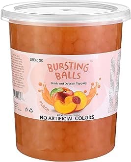 BREXONIC Popping Boba Pearls Bursting Tea Balls Drink & Dessert Topping Strawberry Mango Blueberry Passion Fruit Flavored Bubble Tea Tapioca Pearls 2 LB (Peach, 2 Pound (Pack of 1))