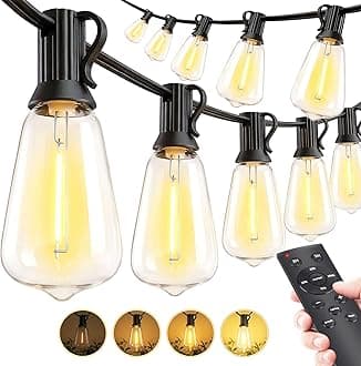 MGVIH Outdoor String Led Patio Lights - 200Ft 60M Outside Waterproof Light with Remote Dimmable ST38 Shatterproof Bulb Hanging Outdoor Electric Lighting for Backyard Yard Gazebo Porch Party