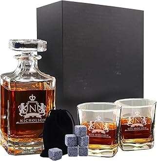 Customized Whiskey Decanter and Glasses Set - Custom Engraved and Personalized with Lion Design