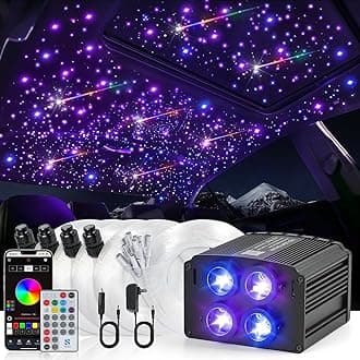 Car Starlight Headliner Kit, 4 Colors 32W Twinkle & Meteor Fiber Optic Ceiling Lights, 2 in 1 Light Engine 800pcs*0.03in*13.1ft+240 RGBW Shooting Stars Lights for Car Roof Décor