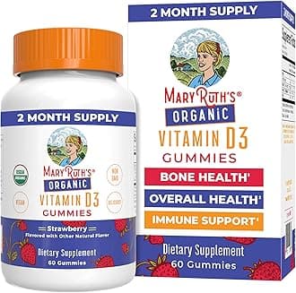 Organic Vitamin D3 Gummies | 1000 IU | USDA Organic | Immune Support| Bone Health | Muscle Function | for Adults & Kids Ages 2+ | Vegan | Gluten Free | 2 Month Supply | 60 Count