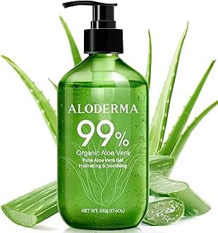 Aloderma 99% Organic Pure Aloe Vera Gel Made within 12 Hours of Harvest, 17.6oz Value Pump, Lightweight Non-Sticky Aloe Vera Gel for Sunburn Relief, Natural, Soothing Aloe Vera for Face & Hair