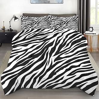Pamnest Comforter Set King Size, Zebra Stripe Animal Soft 3 Pcs Bedding for Kids and Adults, Black White Comforter Set with Pillowcase, for Bedroom Bed Decor