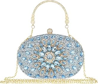 Rhinestone Clutch Purses for Women Evening Wedding Formal - Round Pearl Clasp Handbag - Crystal Diamond Bag