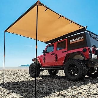 ALL-TOP Vehicle Awning 4.6'x6.6' Roof Rack Pull-Out Sun Shade UV50+, Weatherproof 4x4 Side Awning for Camping & Overland (Hardware Included)