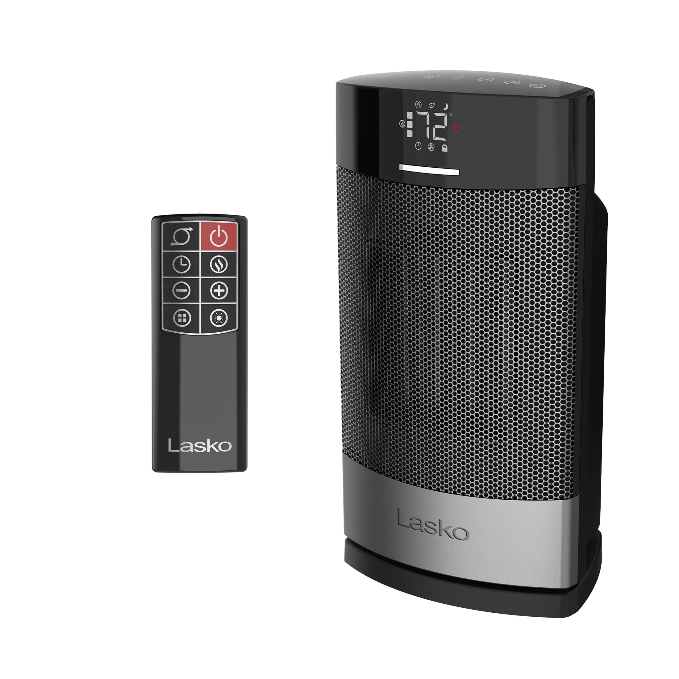 Lasko Ellipse Ceramic Tabletop Heater for Home with Tip-Over Switch, Child Lock, Digital Display, Thermostat, AutoECO Mode, Wide Oscillation, Remote, For Bedroom, Office, Den, 1500W, Black, CD12950