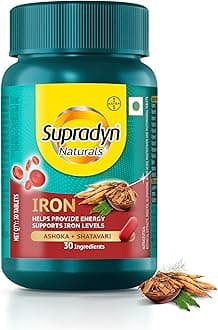 - Naturals Iron (30 tablets) with 3X Iron, Ashoka, Shatavari, Zinc, Vitamin C, Folic Acid, 30 vital nutrients, Supports Blood Health & Provides Energy, Veg