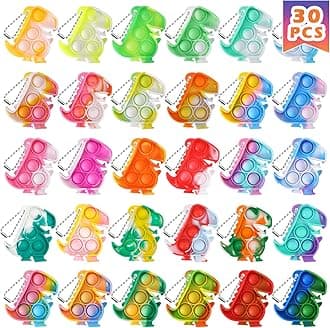 PICcircuit Dinosaur Party Favors 30 Pack Fidget Toys Bulk Dinosaur Keychains Dino Party Favors for Kids 4-8 Children Mini Supplies It Toddler Small Birthday Decorations Pop Fidgets Its for Boys Girls