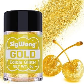 Gold Edible Glitter - 5g Food Grade Cake Decorating Shimmering Glitter, Edible Sprinkle Luster Dust for Drinks, Chocolates, Fondant, Strawberries, Cupcakes, Candy, Easter Cookie - Vegan