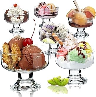 - 300ML Ice Cream Glasses Cups Dishes for Desserts, Milkshake,Fruit and Pudding Glass Serving Bowls, Perfect for Home, Restaurants and Parties Dishwasher Safe (Crystal Cups - A, Set of 6)
