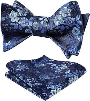 HISDERN SetSense Men's Floral Jacquard Woven Self Bow Tie Set One Size Navy Blue