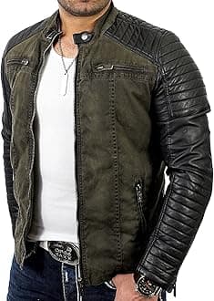 RED BRIDGEMen's Jacket Slim-Fit Casual Faux Leather Cotton Biker Modern Coats