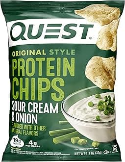 Quest Nutrition Sour Cream & Onion Protein Chips, 19g Protein, 4g Net Carbs, Low Carb, Gluten Free, 1.1 oz (Pack of 12)