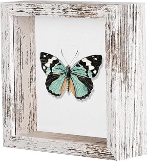 Califortree 5x5 Shadow Box Frame with Soft Linen Back - Metal Push Pins Included, Memory Box Display Case for Memorabilia Flower Awards Medals Wedding Photos, Rustic White