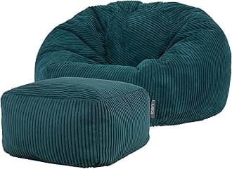 icon Kingston Cord Bean Bag with Footstool, Teal Green, Large Adult Bean Bag Chair with Filling Included, Comfy Chair, Pouffe Footstool, Living Room Furniture, Bedroom Furniture