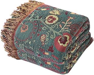 MSGKV Cotton Bed Blanket for Couch and Sofa Blankets for Living Room Bedroom Reversable Florals Throw 80"x90" Breathable Cozy Boho Blankets