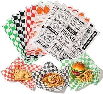 Fit Meal Prep 250 Mixed Color 12x12" Dry Waxed Deli Paper Sheets, Grease-Proof & Waterproof, Perfect for Food Basket, Picnic, Barbecue, Restaurants