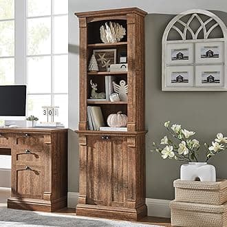 OKD Farmhouse Bookcase with 2 File Drawers, 72" Tall Bookcase with 4-Tier Open Adjustable Shelf, Wooden Freestanding Bookshelf Storage Organizer for Home Office, Living Room, Reclaimed Barnwood