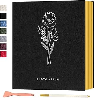 Lanpn Self Adhesive Photo Album Scrapbook 40 Pages, Linen Photos Albums DIY Sticky Magnetic Pages holds 6x4 7x5 A5 Picture for Family Wedding Birthday (Small-20 Sheets/40 Pages, Black)