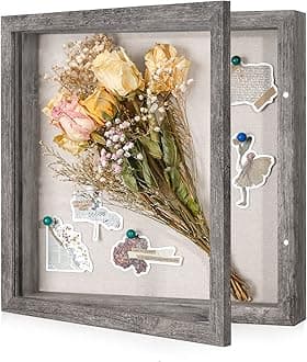 11x11 Shadow Box Frame with Linen Back - Sturdy Rustic Memory Display Case of Flower, Pictures, Medals and More, Rustic Gray