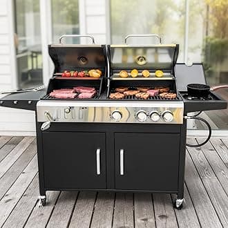 MFSTUDIO 3 In 1 Gas and Charcoal Grill Combo with Side Burner, Porcelain-Enameled Cast Iron Grate, Extra Large Dual-Function BBQ Propane Grills for Outdoor Barbecue Cooking, 690 SQIN Cooking Area