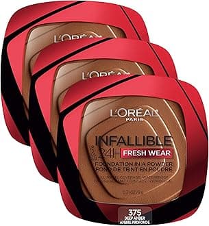 L'Oréal Paris Infallible Powder Foundation | 24 Hour Fresh Wear | Waterproof | Deep Amber | Pack of 3