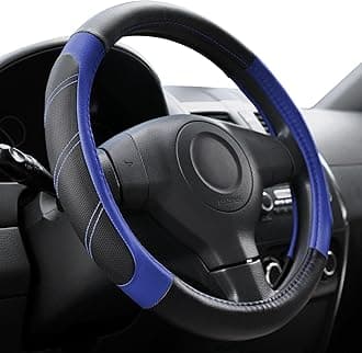Elantrip Steering Wheel Cover Leather 15 1/2-16 inch Universal Padded Soft Grip Breathable for Car Truck SUV Jeep Anti Slip Blue and Black