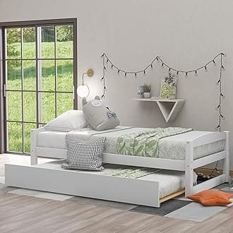 Merax Multifunctional Wood Daybed with Trundle Sofa Day Bed with Headboard/Space Saving/No Box Spring Needed White