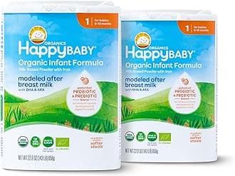 Happy Baby Organics Stage 1 Infant Formula, 0-12 Months, Milk Based Organic Baby Formula Powder with Iron, Probiotics & Prebiotics for Immune & Digestive Support, 22.9 Ounce (Pack of 2)
