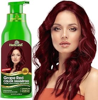 Herbishh Hair Color Shampoo (Grape Red) - Magic Hair Dye for Gray Hair - Ammonia-Free, 3-in-1 Shampoo Conditioner - Lasts 2-3 Weeks, 500 ml