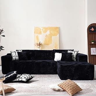 104" Cloud Sectional Couch with Comfy Chaise, Boneless L Shape Sofa with Deep Seat, Minimalist Modular Couches Sleeper for Living Room Bedroom Apartment Lounge,Black