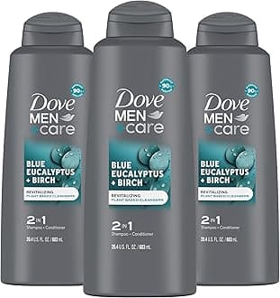 Dove Men+Care MEN + CARE 2 in 1 Shampoo Conditioner Eucalyptus + Birch 3 Count For Healthy-Looking Hair Naturally Derived Plant Based Cleansers 20.4 oz