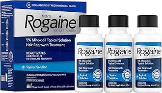 - Men’s Rogaine Extra Strength 5% Minoxidil, Topical Solution for Thinning & Hair Loss, Clinically Proven FDA Approved Minoxidil for Men Treatment, Regrow Fuller Hair, 3 Month Supply, 3 Bottles